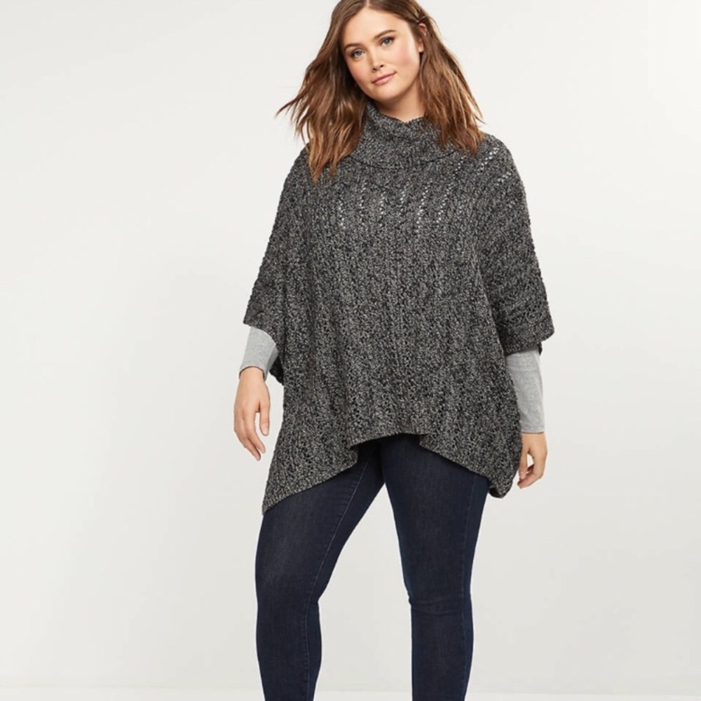 Lane Bryant cowl neck poncho black gray knit 14-20